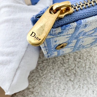 Dior Saddle Compact Wallet in Light Blue Oblique Canvas and AGHW