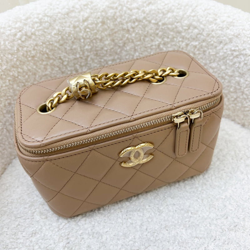 Chanel 22K Adjustable Chain Small Vanity in Dark Beige Lambskin AGHW