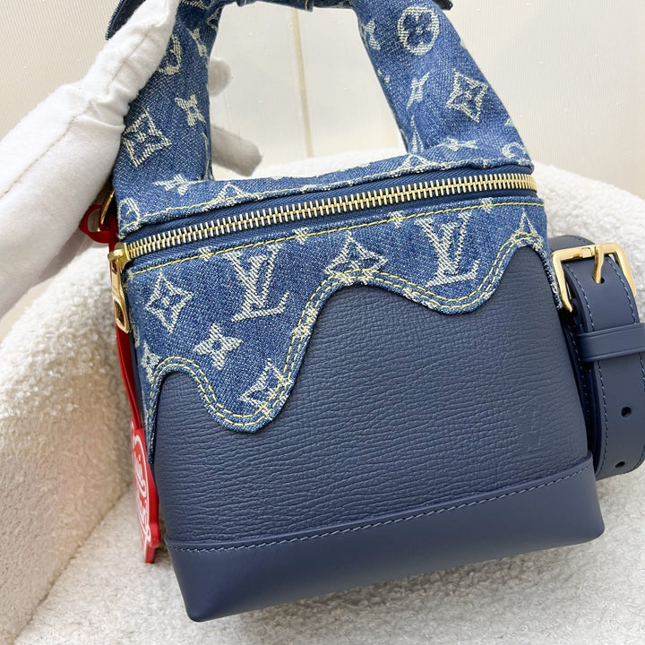 LV x NIGO Japanese Cruiser Bag in Blue Monogram Denim, Navy Blue