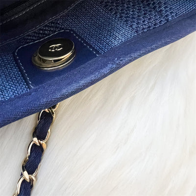 Chanel Deauville Medium Tote in Navy Fabric and LGHW