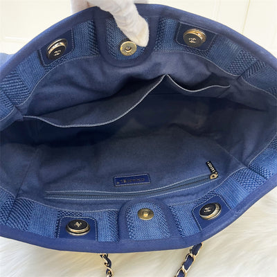 Chanel Deauville Medium Tote in Navy Fabric and LGHW