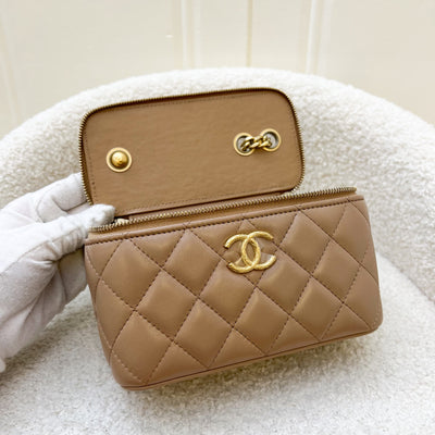 Chanel 22K Adjustable Chain Small Vanity in Dark Beige Lambskin AGHW