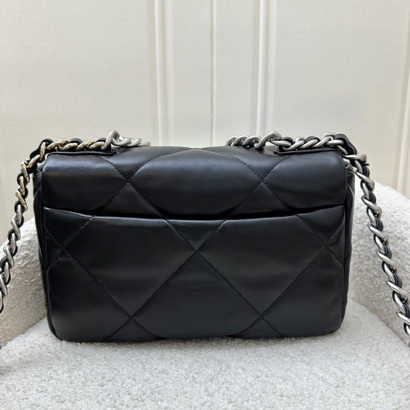 [Brand New] Chanel 19 Small Flap in Black Lambskin and 3-tone Hardware, Silver Turnlock (Model: AS1160)