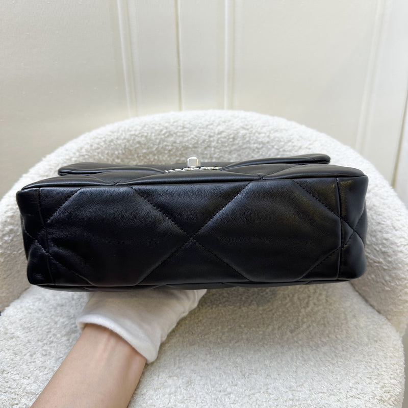 [Brand New] Chanel 19 Small Flap in Black Lambskin and 3-tone Hardware, Silver Turnlock (Model: AS1160)