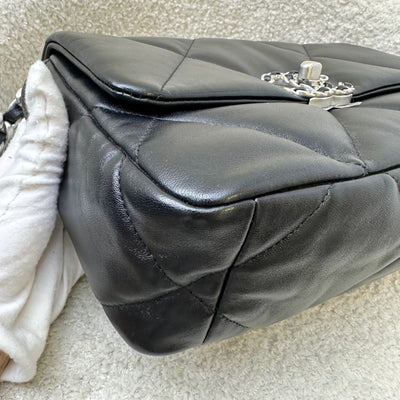 [Brand New] Chanel 19 Small Flap in Black Lambskin and 3-tone Hardware, Silver Turnlock (Model: AS1160)