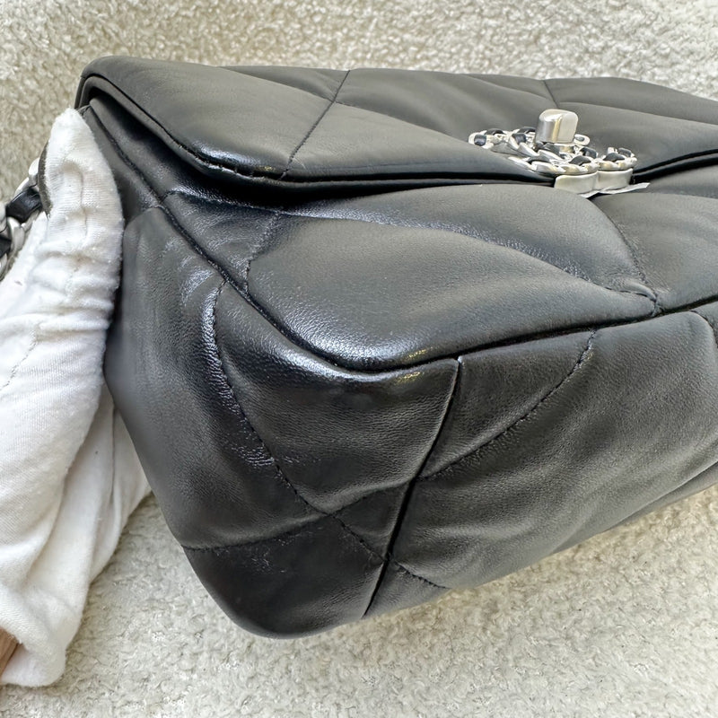 [Brand New] Chanel 19 Small Flap in Black Lambskin and 3-tone Hardware, Silver Turnlock (Model: AS1160)