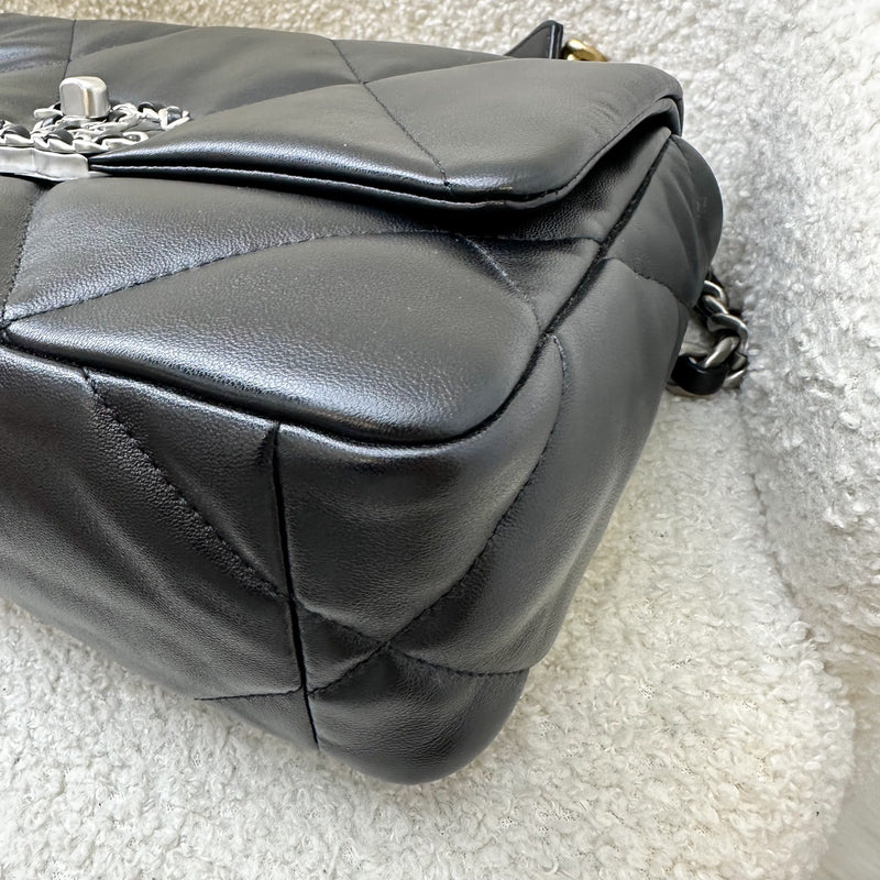 [Brand New] Chanel 19 Small Flap in Black Lambskin and 3-tone Hardware, Silver Turnlock (Model: AS1160)