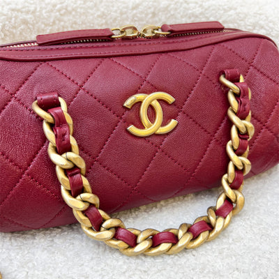 Chanel 20A Small Bowling Bag in Burgundy Calfskin and AGHW