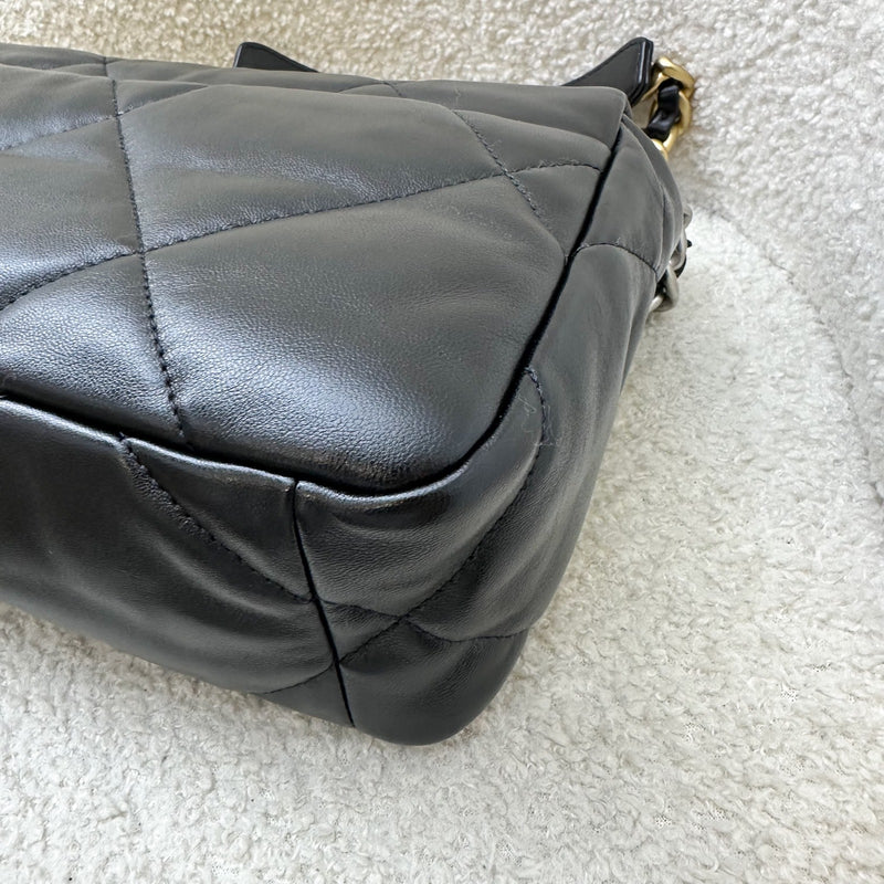[Brand New] Chanel 19 Small Flap in Black Lambskin and 3-tone Hardware, Silver Turnlock (Model: AS1160)
