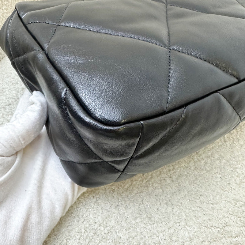 [Brand New] Chanel 19 Small Flap in Black Lambskin and 3-tone Hardware, Silver Turnlock (Model: AS1160)
