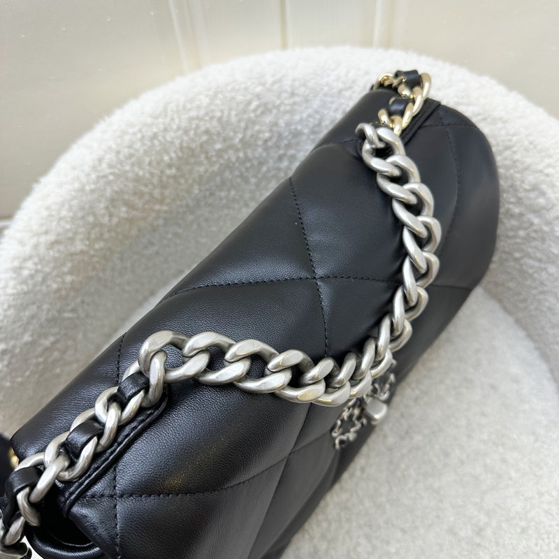 [Brand New] Chanel 19 Small Flap in Black Lambskin and 3-tone Hardware, Silver Turnlock (Model: AS1160)
