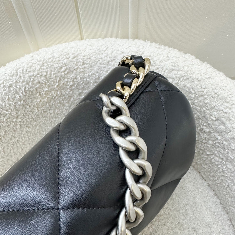 [Brand New] Chanel 19 Small Flap in Black Lambskin and 3-tone Hardware, Silver Turnlock (Model: AS1160)
