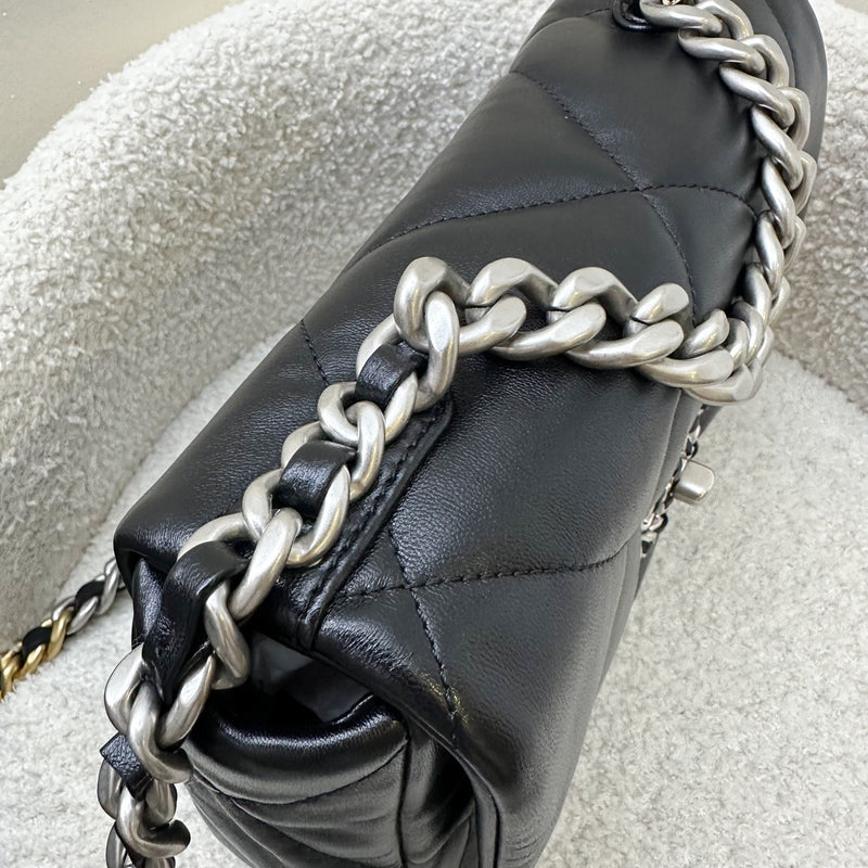 [Brand New] Chanel 19 Small Flap in Black Lambskin and 3-tone Hardware, Silver Turnlock (Model: AS1160)