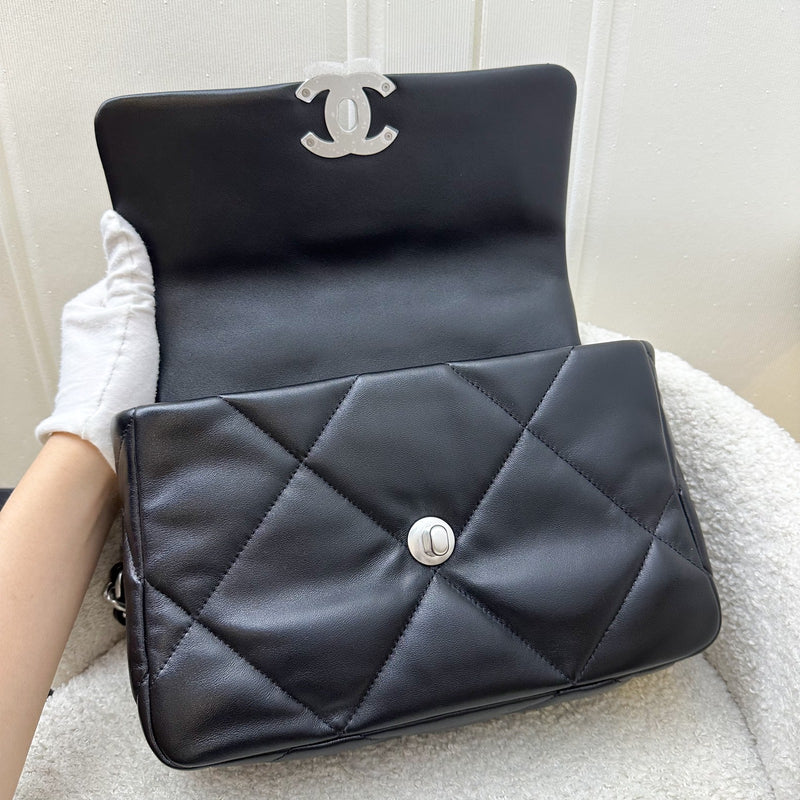 [Brand New] Chanel 19 Small Flap in Black Lambskin and 3-tone Hardware, Silver Turnlock (Model: AS1160)