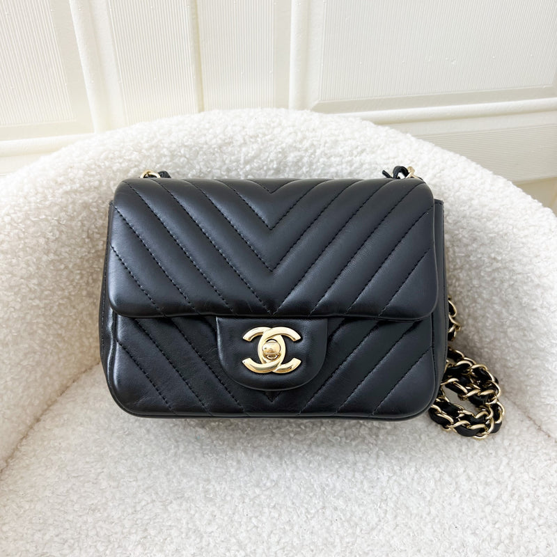 Chanel Classic Square Mini Flap in Black Chevron Lambskin LGHW