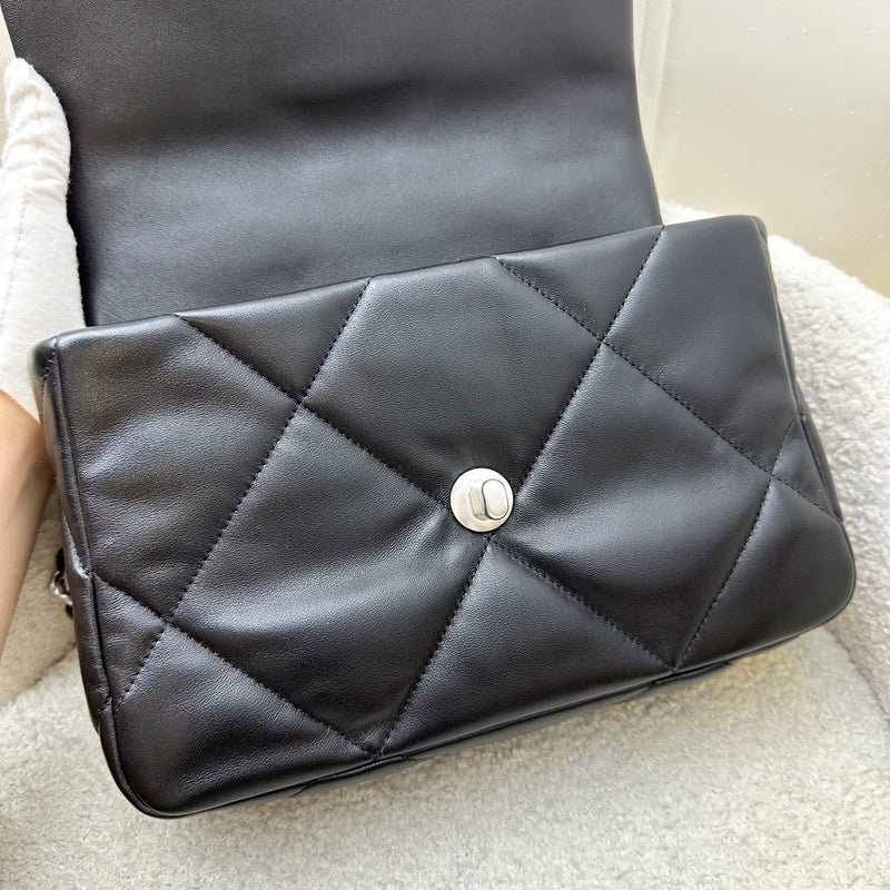 [Brand New] Chanel 19 Small Flap in Black Lambskin and 3-tone Hardware, Silver Turnlock (Model: AS1160)