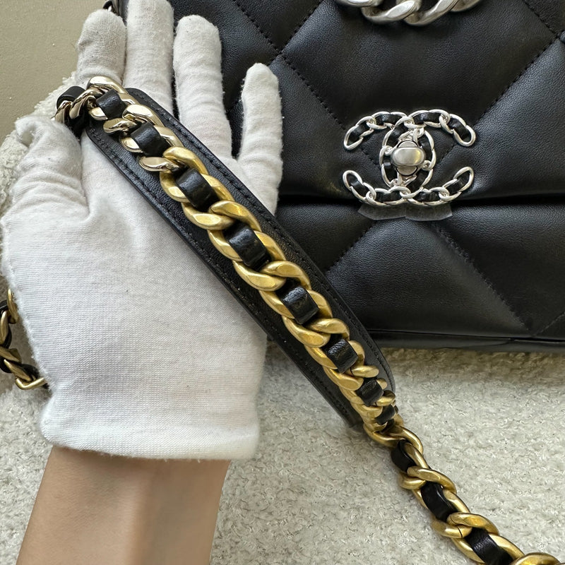 [Brand New] Chanel 19 Small Flap in Black Lambskin and 3-tone Hardware, Silver Turnlock (Model: AS1160)