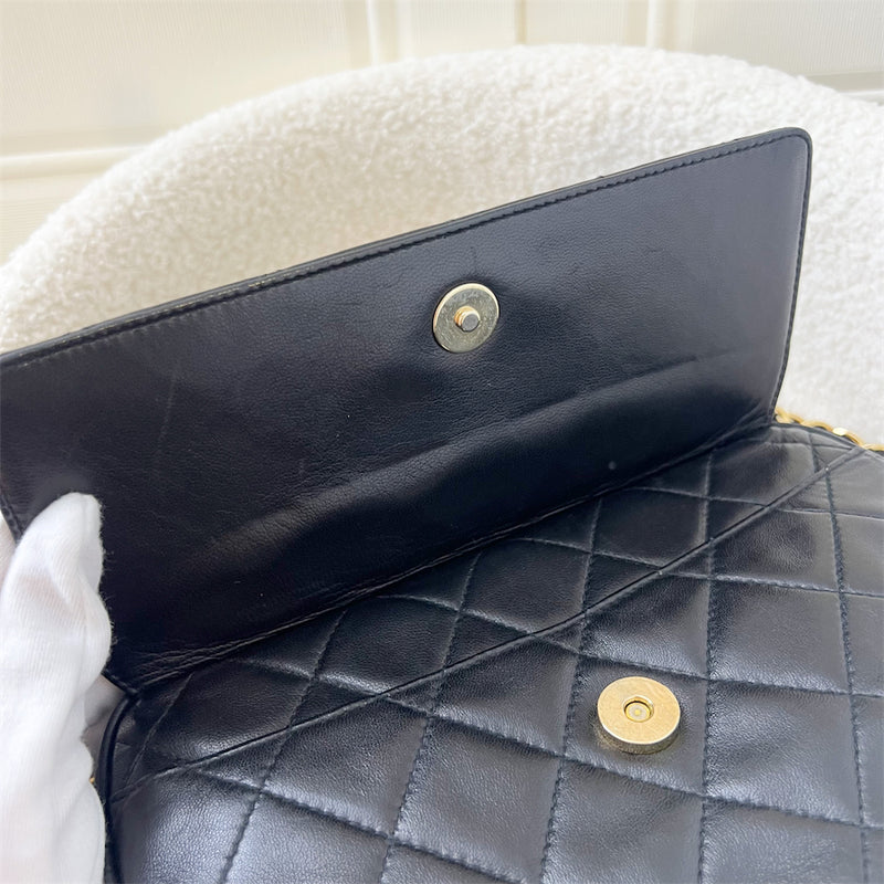 Chanel Vintage Front Flap Camera Bag in Black Lambskin and 24K GHW