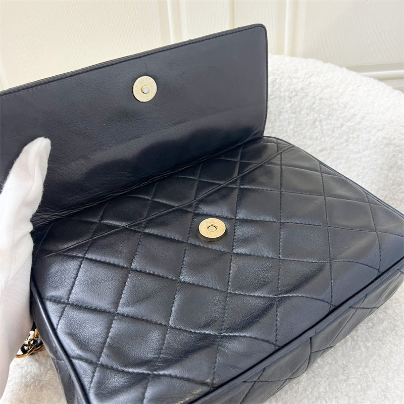 Chanel Vintage Front Flap Camera Bag in Black Lambskin and 24K GHW