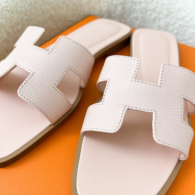 Hermes Oran Sandals in Rose Pale Epsom Leather Size 36