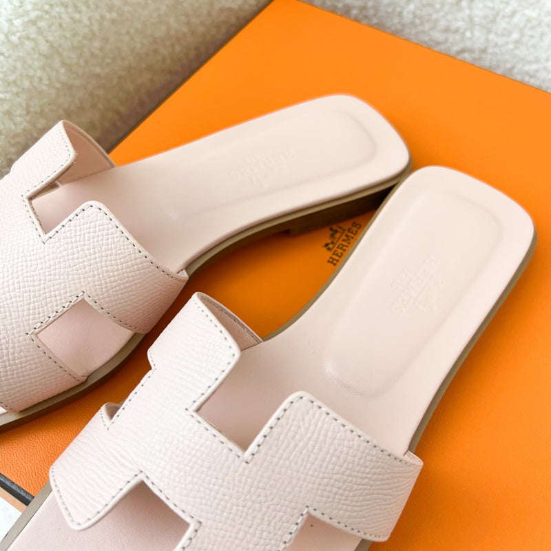 Hermes Oran Sandals in Rose Pale Epsom Leather Size 36