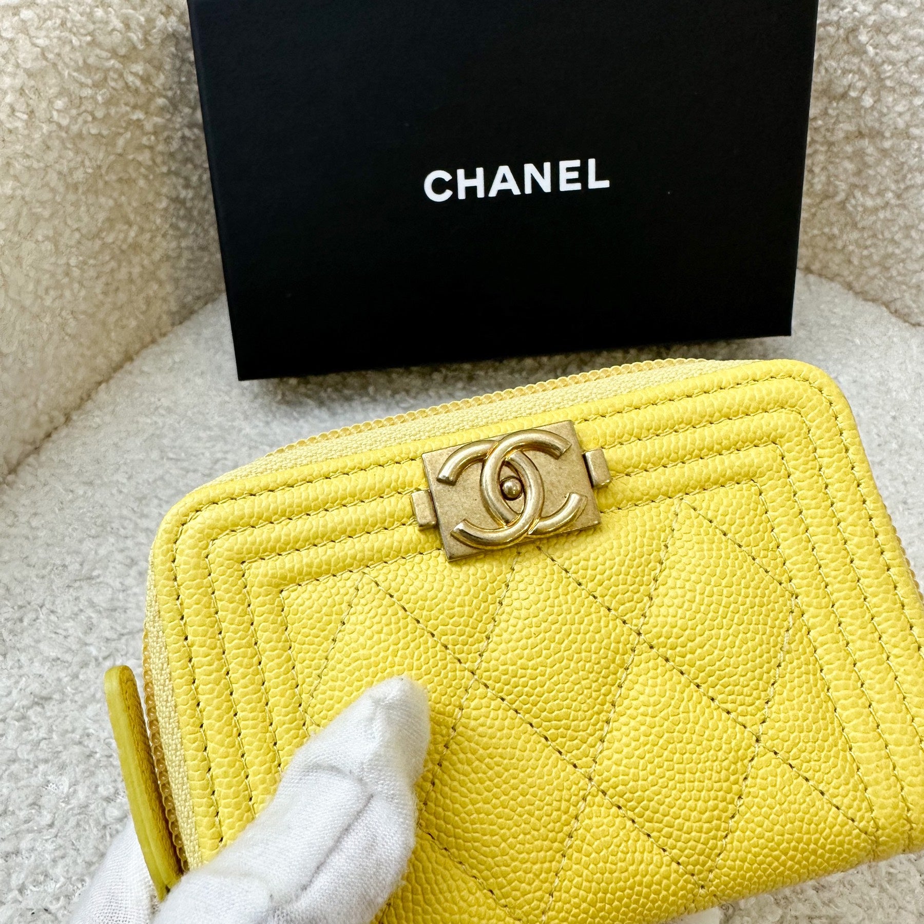Chanel Boy Zippy Card Holder in Yellow Caviar AGHW – Brands Lover