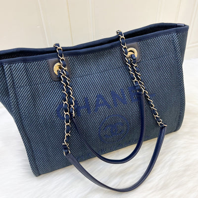 Chanel Medium Deauville Tote in Dark Blue Denim Canvas and LGHW