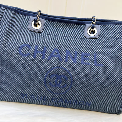 Chanel Medium Deauville Tote in Dark Blue Denim Canvas and LGHW