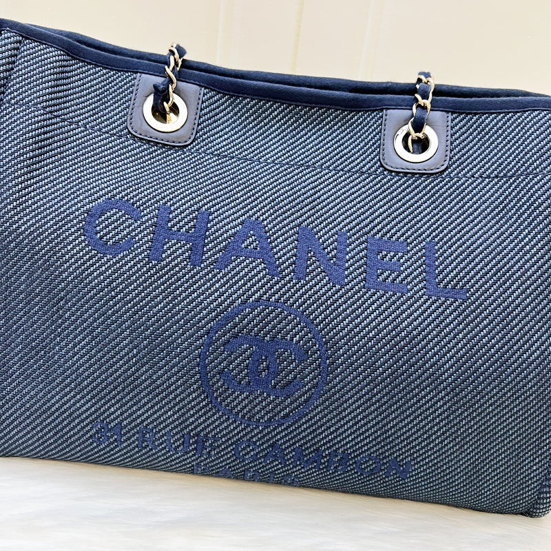 Chanel Medium Deauville Tote in Dark Blue Denim Canvas and LGHW