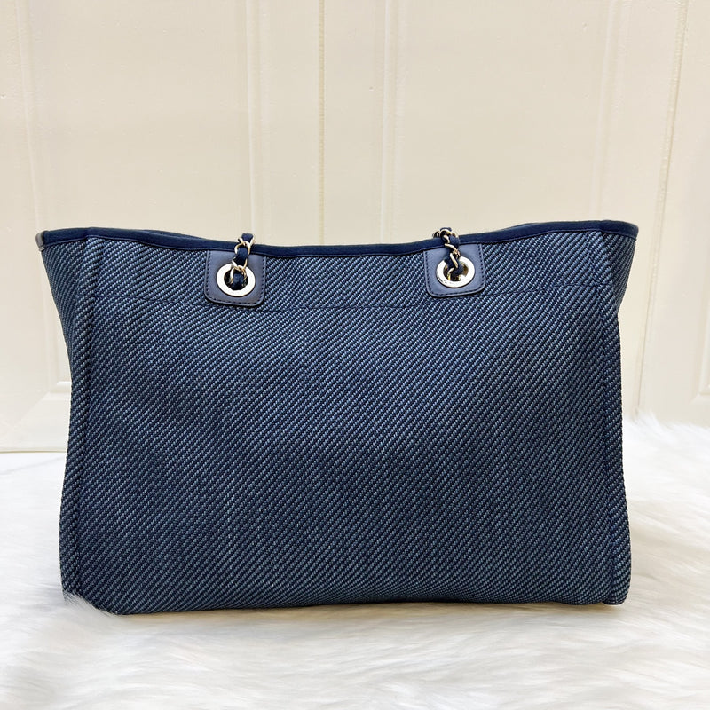 Chanel Medium Deauville Tote in Dark Blue Denim Canvas and LGHW