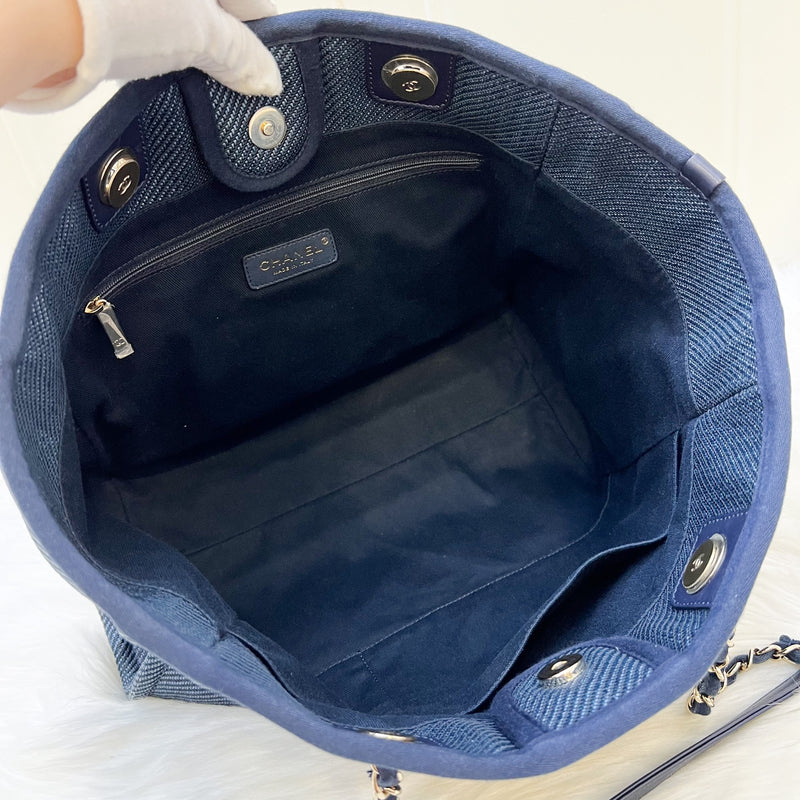 Chanel Medium Deauville Tote in Dark Blue Denim Canvas and LGHW