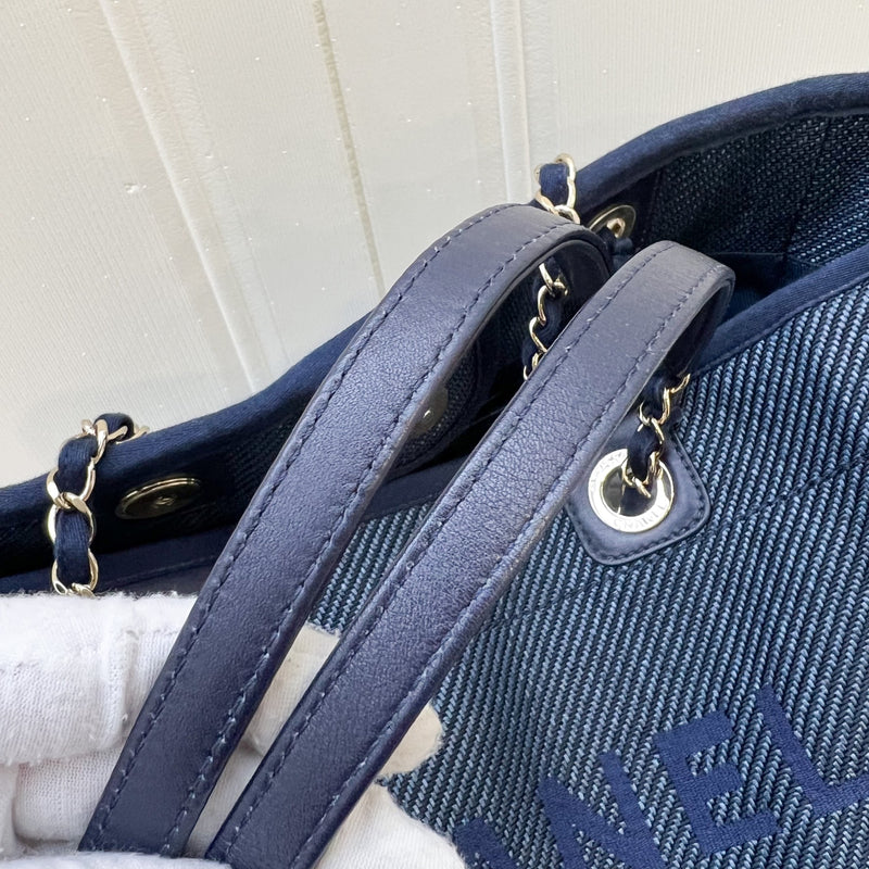 Chanel Medium Deauville Tote in Dark Blue Denim Canvas and LGHW