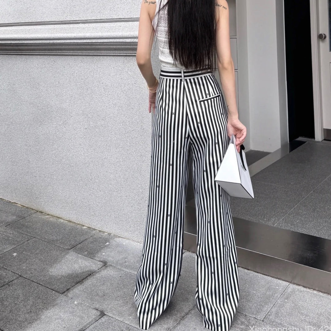 Chanel Pinstripe Long Pants with CC Mini Crystals Sz 36 (Model