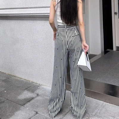 Chanel Pinstripe Long Pants with CC Mini Crystals Sz 36 (Model: P76233)