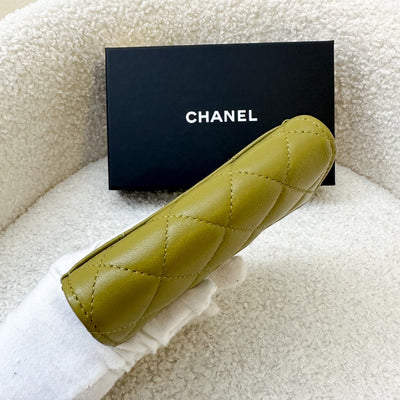 Chanel Classic Snap Card Holder in Olive Lambskin LGHW