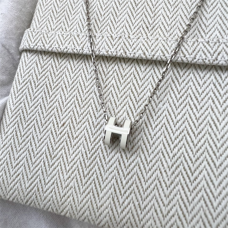 Hermes Mini Pop H Pendant in Blanc White Enamel and PHW