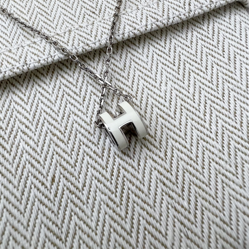 Hermes Mini Pop H Pendant in Blanc White Enamel and PHW