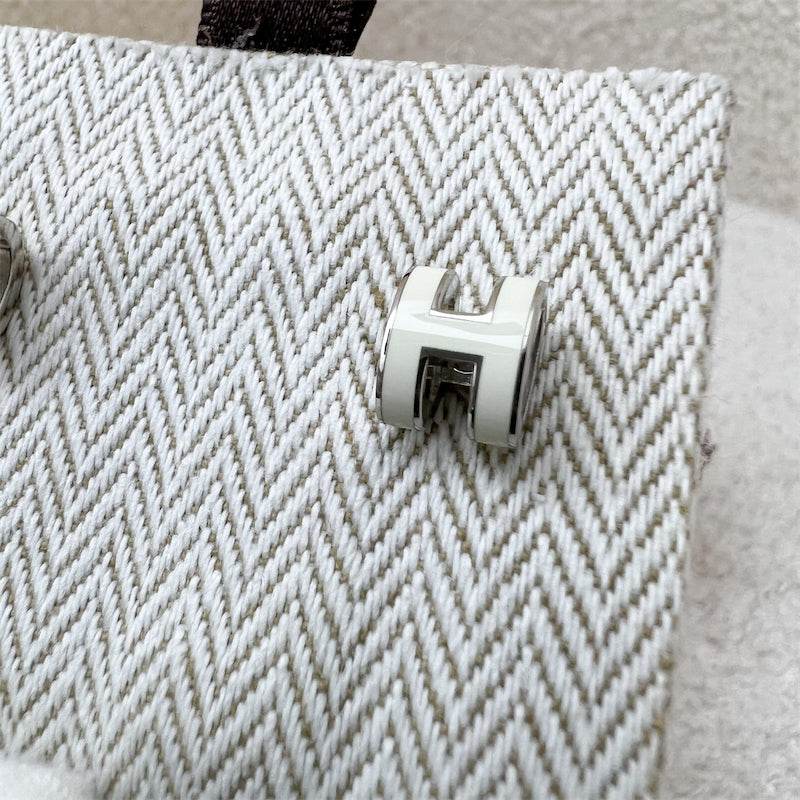 Hermes Mini Pop H Earrings in Blanc White Enamel PHW