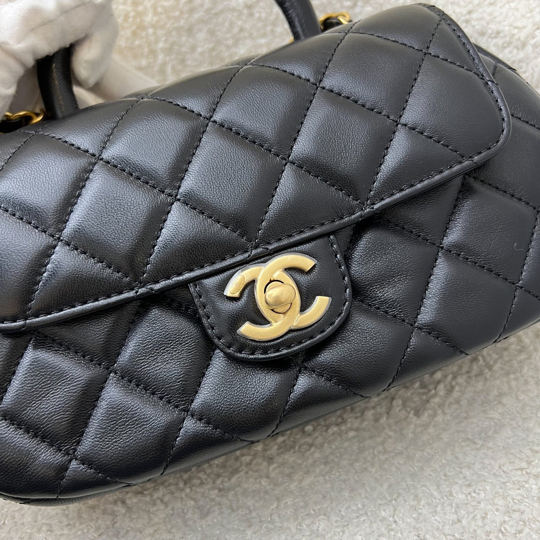 Chanel 24C Top Handle Flap Bag in Black Lambskin and AGHW (Model