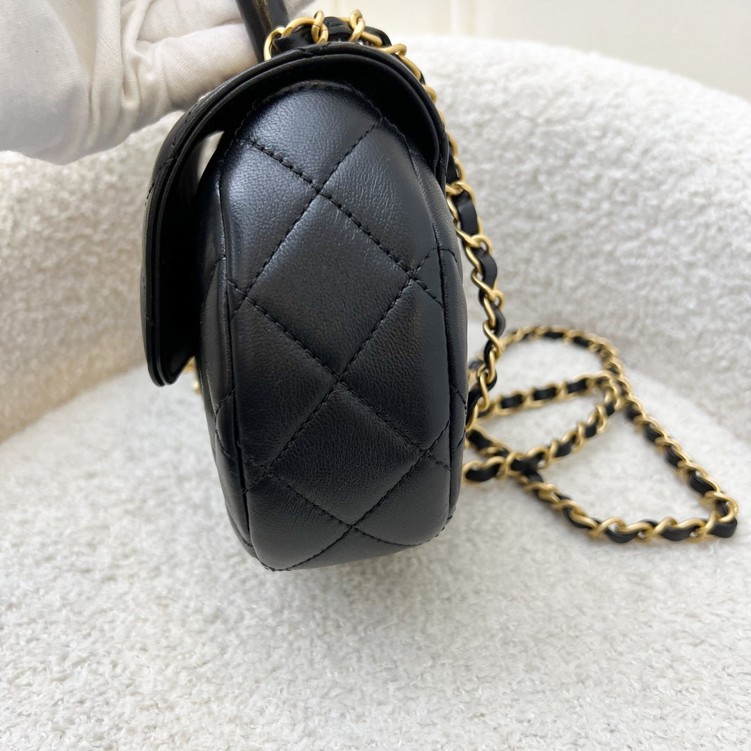Chanel 24C Top Handle Flap Bag in Black Lambskin and AGHW (Model