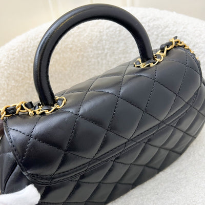 Chanel 24C Top Handle Flap Bag in Black Lambskin and AGHW (Model: AS4569)