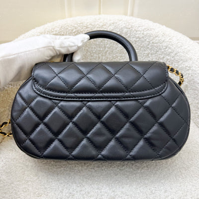 Chanel 24C Top Handle Flap Bag in Black Lambskin and AGHW (Model: AS4569)