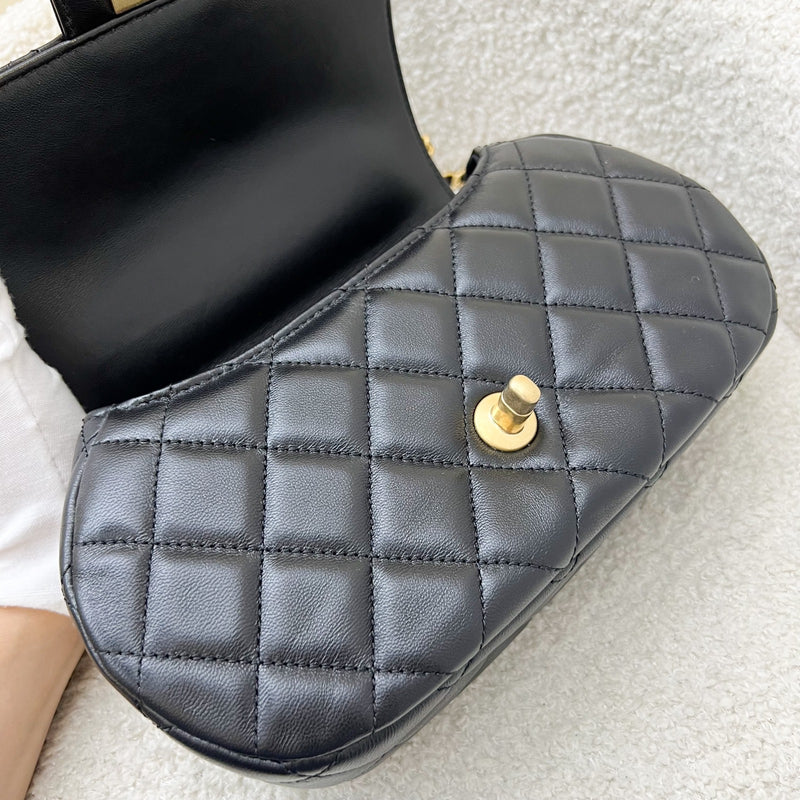 Chanel 24C Top Handle Flap Bag in Black Lambskin and AGHW (Model: AS4569)