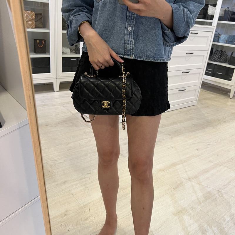 Chanel 24C Top Handle Flap Bag in Black Lambskin and AGHW (Model: AS4569)