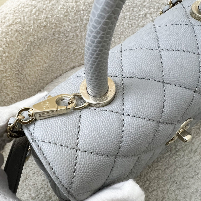 Chanel Small 24cm Coco Handle Flap Bag in 24P Light Grey Caviar and LGHW (A92990)