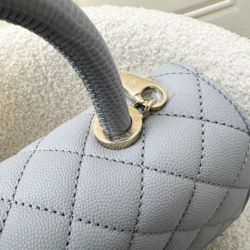 Chanel Small 24cm Coco Handle Flap Bag in 24P Light Grey Caviar and LGHW (A92990)