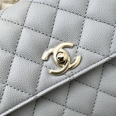 Chanel Small 24cm Coco Handle Flap Bag in 24P Light Grey Caviar and LGHW (A92990)