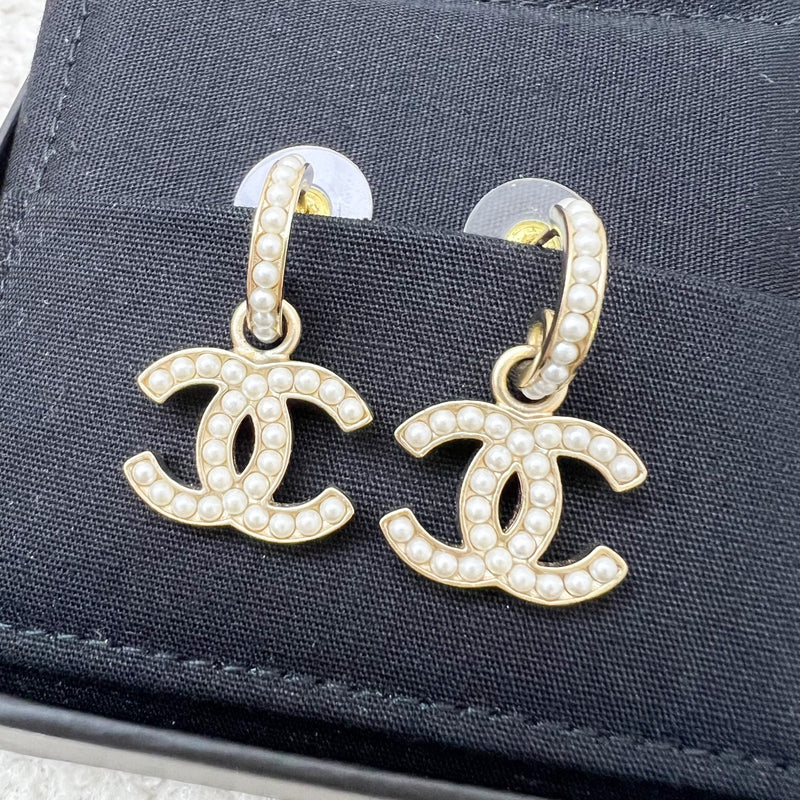 Chanel 21P Dangling Earrings with Mini Pearls and AGHW