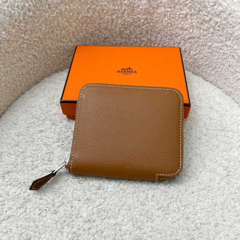 Hermes Silk in Compact Wallet in Gold Epsom Leather and PHW