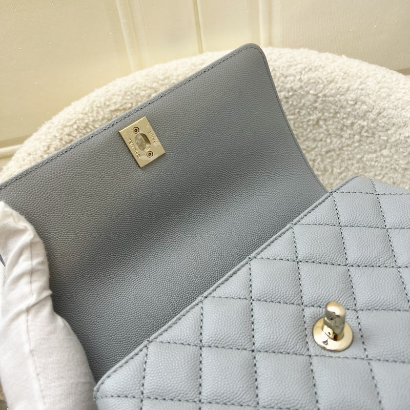 Chanel Small 24cm Coco Handle Flap Bag in 24P Light Grey Caviar and LGHW (A92990)